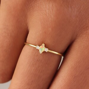 Natural Ethiopian Opal Gemstone Diamond Dainty Delicate Minimalist Ring 14k Solid Gold Jewelry Wedding and Christmas Gifts