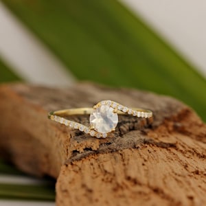 Rainbow Moonstone Gemstone Natural Diamond Wrap Ring Solid 14K Yellow Gold Fine Jewelry Christmas Day Gift For Her
