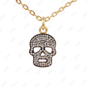 Sterling Silber Pave Diamant Schädel Anhänger Halskette: Handgemachter Halloween Schmuck
