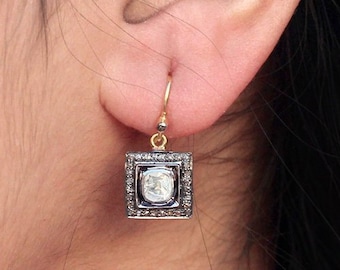 14k Gold Diamond Dangle Earrings: Sterling Silver Bridal Jewelry