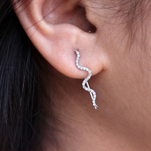 Genuine Certified Pave Diamond Solid 18k White Gold Cuff Earrings Fine Jewelry Wedding, Birthday, Anniversary Gift For Her