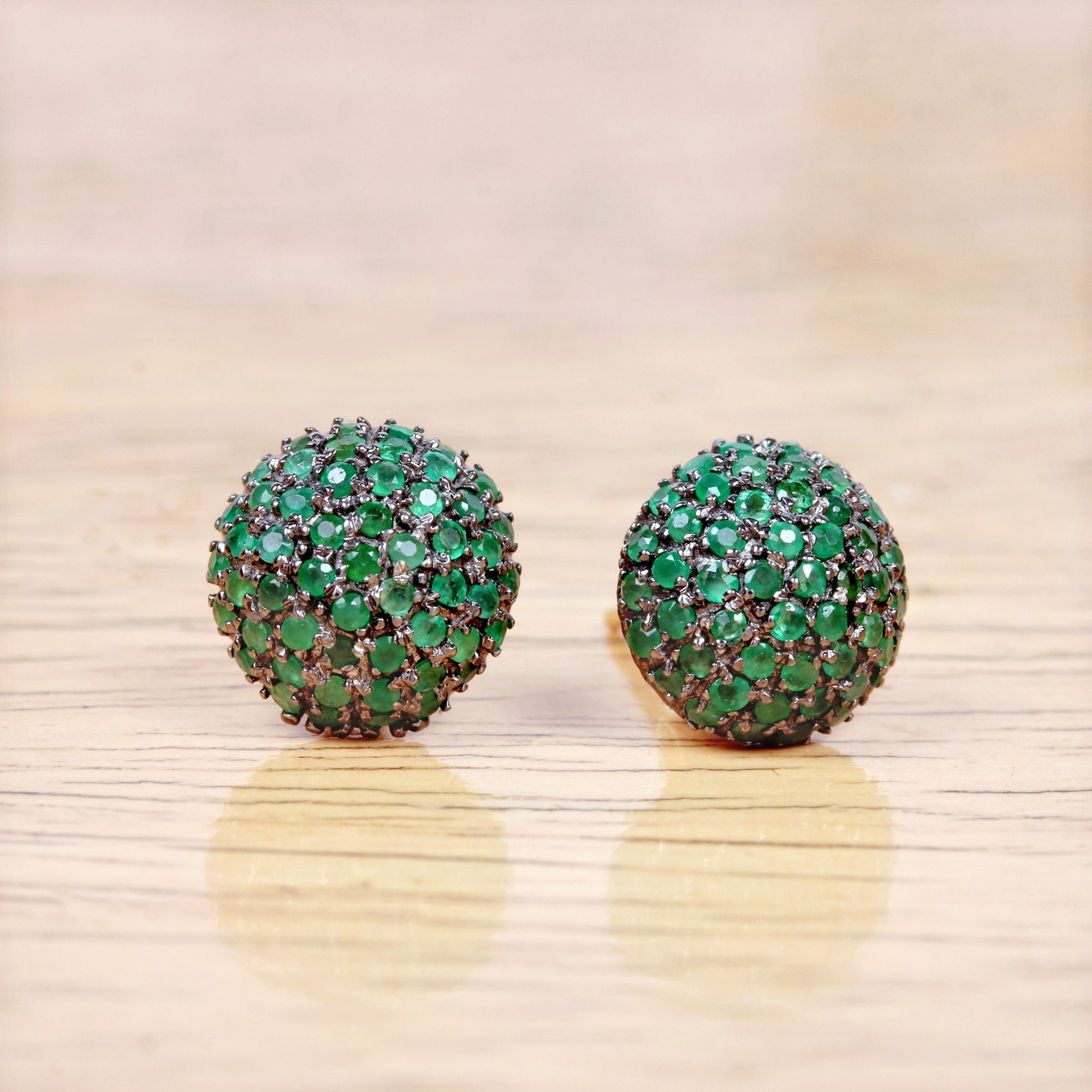 Genuine Natural Emerald Stud Earrings 925 Sterling Silver | Etsy