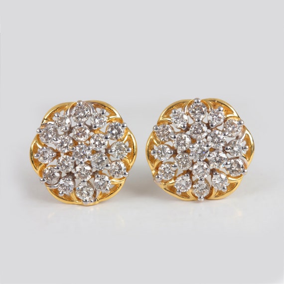 Certified 1.25 Ct Diamond Stud Earrings Floral Designer Solid Pave
