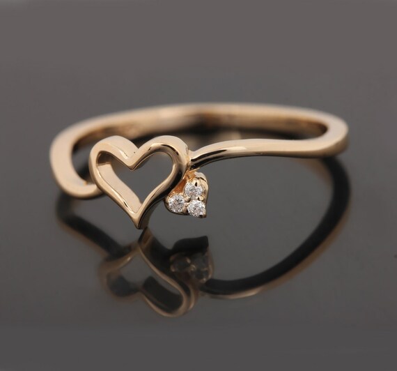 Beautiful Diamond Heart Design Delicate Ring Solid 14K Yellow Gold Handmade  Minimalist Fine Summer Jewelry Wedding, Christmas Gift for Her - Etsy
