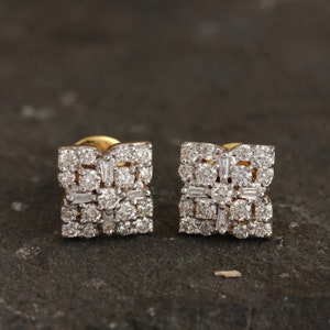 Natural Certified Diamond Tiny Minimalist Stud earrings Made in Pure 14K Yellow Gold Designer Fine Jewelry Gift For Beloved/Women