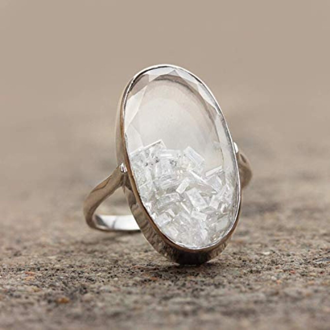 Solid 18K White Gold Natural 1.50 Ct Diamond Crystal Quartz Etsy