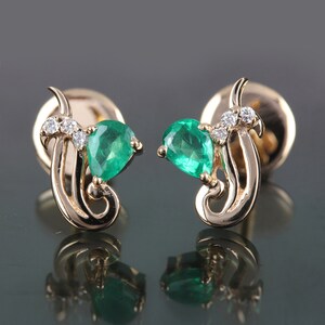 100% Natural Pave Diamond Emerald Stud Earrings Solid 18k Yellow Gold Handmade Wedding Jewelry Gifts for Valentine&#39;s Love