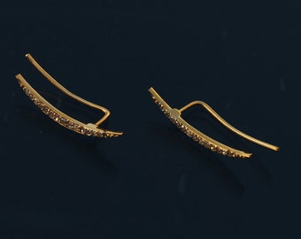 Genuine Certified Pave Diamond Cuff Studs Handmade Earrings Solid 18k Yellow Gold Fine Jewelry Anniversary, Wedding Gift For Her