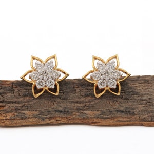 Astonishing 14k Yellow Gold Natural Diamond Earrings, Beautiful Bridal Stud Earrings, Anniversary Gift For Wife