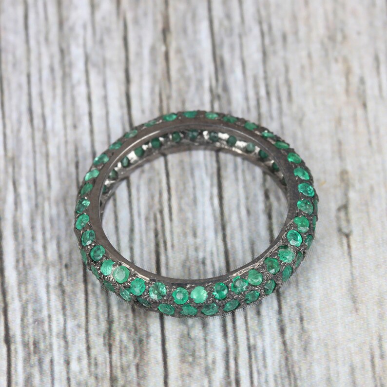 Natural 1.69 Ct Emerald ETERNITY BAND RING 925 Sterling Silver Band Ring Gemstone Band Ring Wedding Bands Engagement Bands Gifts