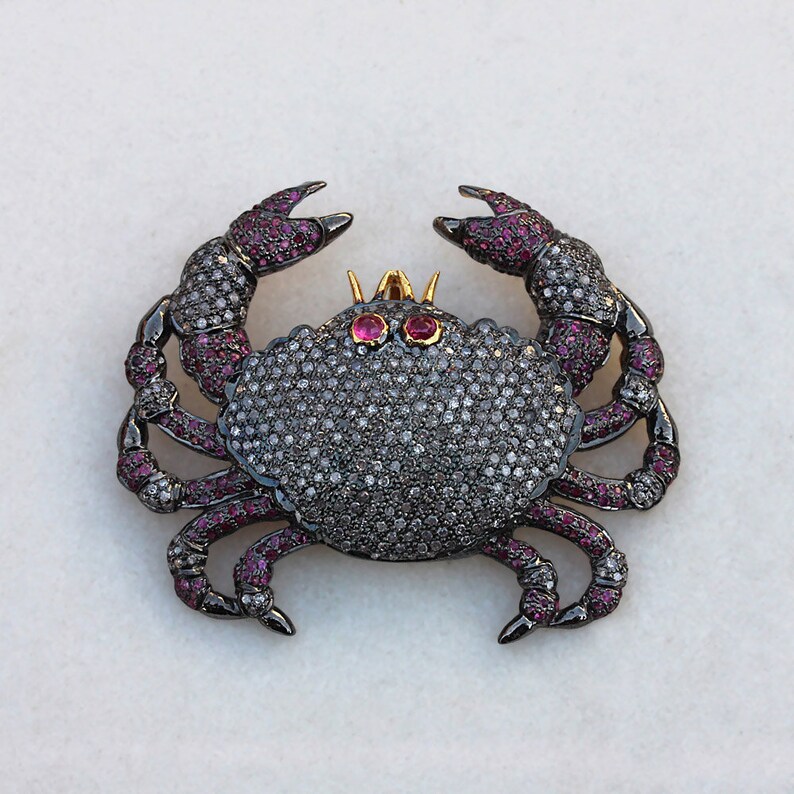 Sweet Ruby and Diamond CRAB BROOCH PENDANT Crab Brooch Crab Etsy