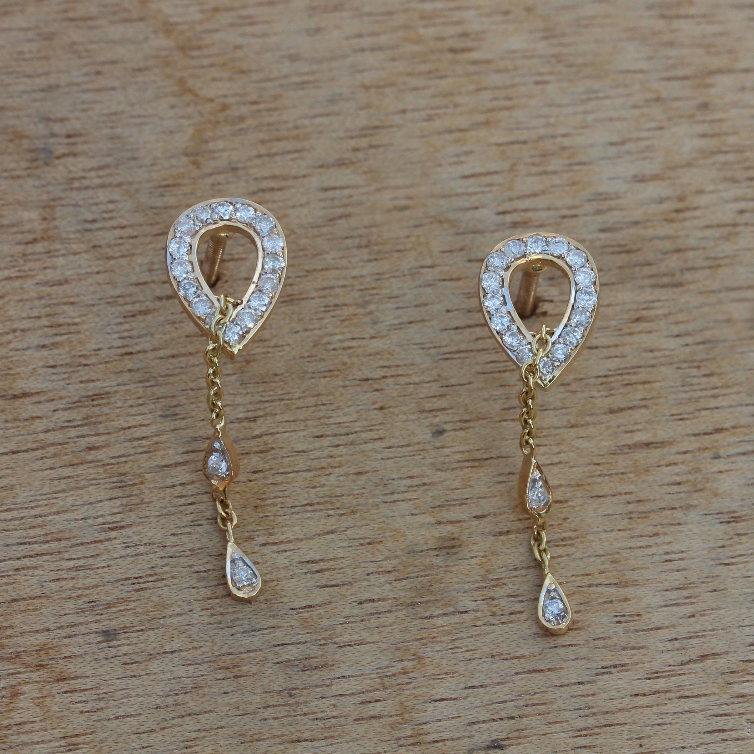0.19 Ct Genuine Pave Diamond Pearl Shaped Dangle Earrings - Etsy