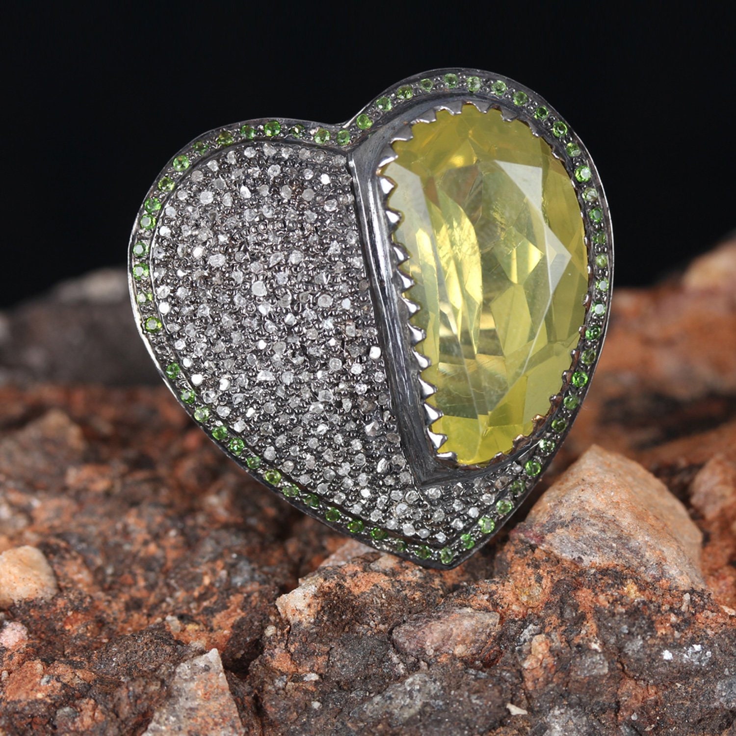 Genuine Tsavorite Lemon Quartz Heart Shaped Ring Diamond | Etsy