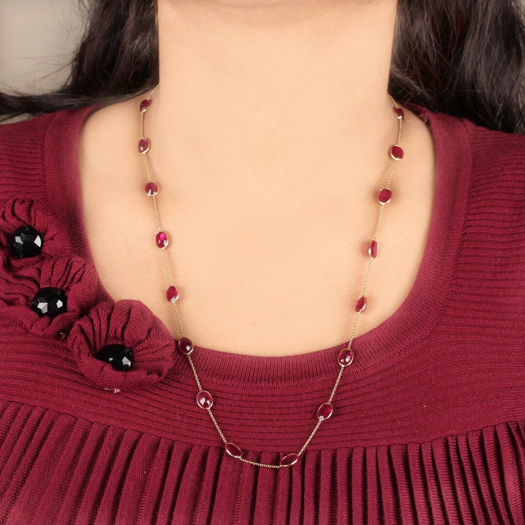 Genuine 31.95 Ct Ruby Gemstone Charm Necklace Solid 18k Yellow Etsy