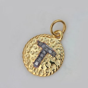 Hammered Gold Plated 925 Sterling Silver Pave Diamond Initials Letters Alphabets Charm Pendants Handmade Fashion Jewelry Gift For Woman's