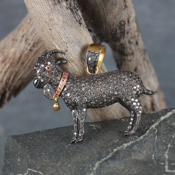 Pave Diamond Goat Pendant Animal 