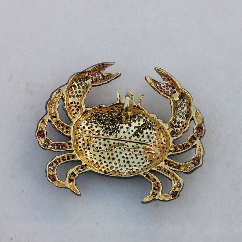 Sweet Ruby and Diamond CRAB BROOCH PENDANT Crab Brooch Crab Etsy