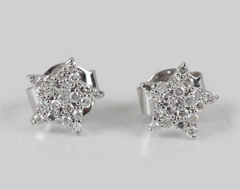 Solid White Gold With Certified Genuine Diamond | Star Stud Earrings | Handmade Fine Jewelry | Mother's Day | Gift For Her | Easter Day Gift