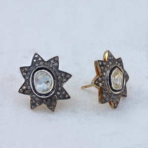 Stunning Natural Diamond Earrings, 14k Yellow Gold Stud Earrings For Her, Diamond Unique Earrings For Engagement Valentine