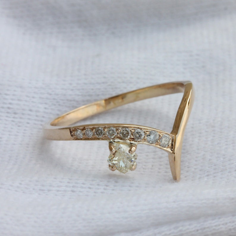 Handmade Real Pave Diamond Chevron Ring 18k Solid Yellow Gold Handmade Fine Jewelry Bridal Jewelry Christmas Gift Gifts for Her