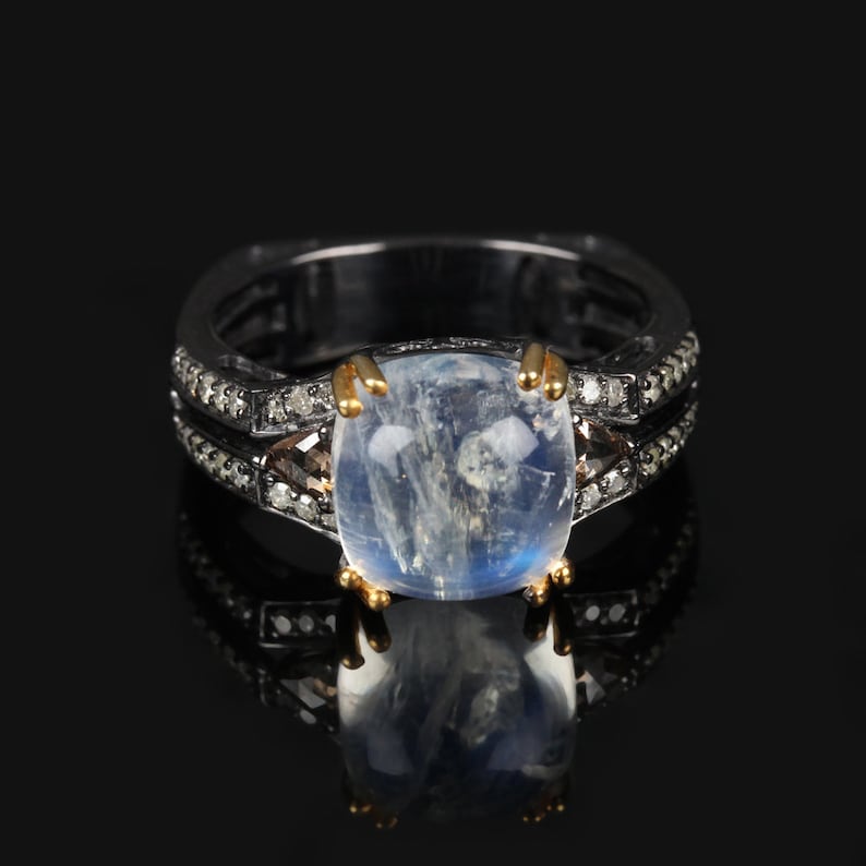 Unique Design Genuine SlicePave Diamond Moonstone Ring Solid 925 Sterling Silver Fashion Jewelry Birthday Anniversary Gifts
