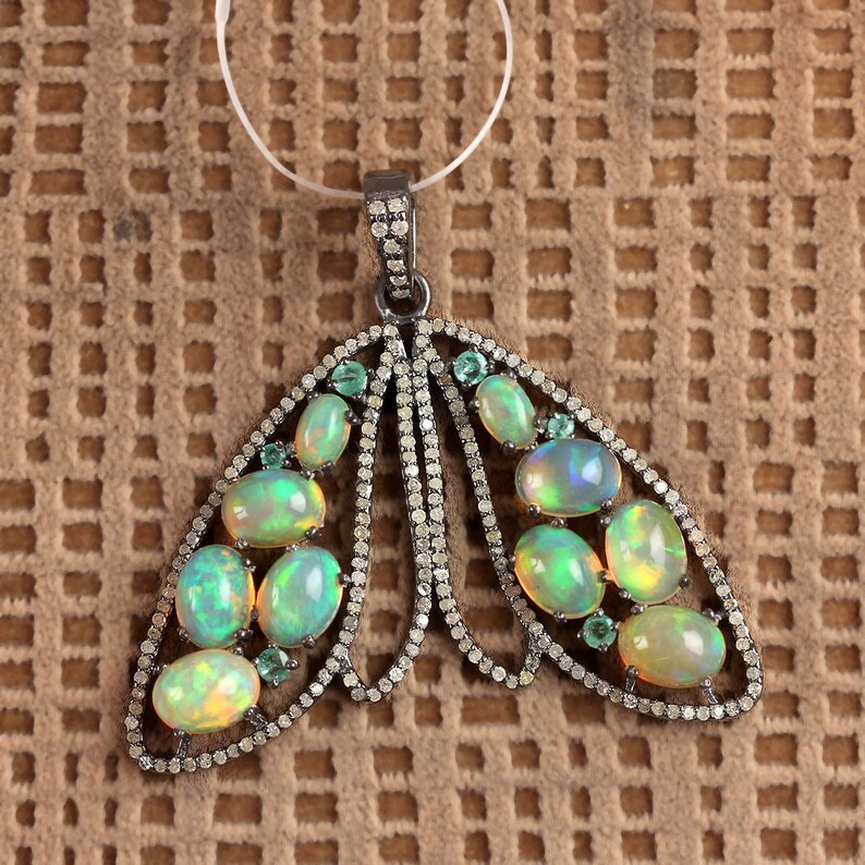 Genuine 1.29 Ct Opal /& Emerald Gemstone Pendant 925 Sterling Silver Butterfly Shape Pendant Necklace Handmade Fine Jewelry
