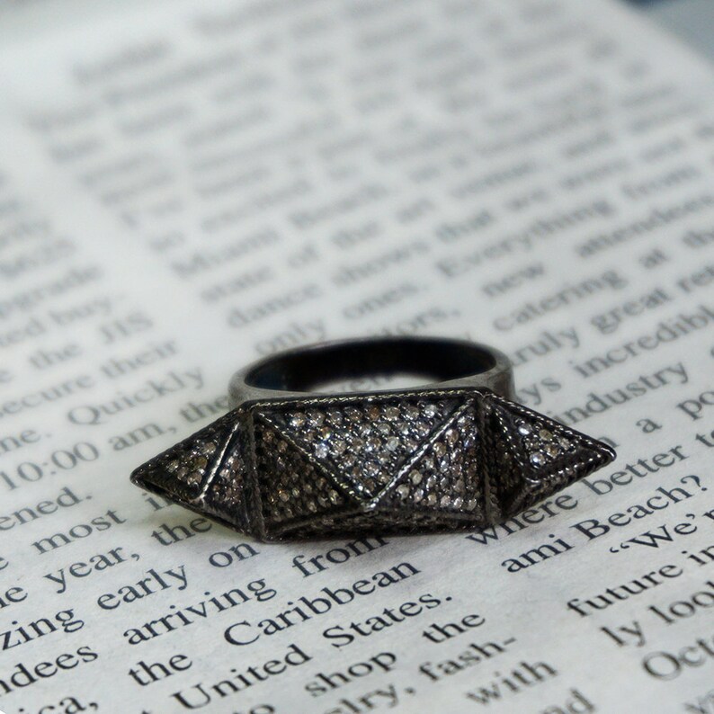 Genuine 2.15 Ct Pave Diamond Pyramid Shaped Ring 925 Sterling Etsy