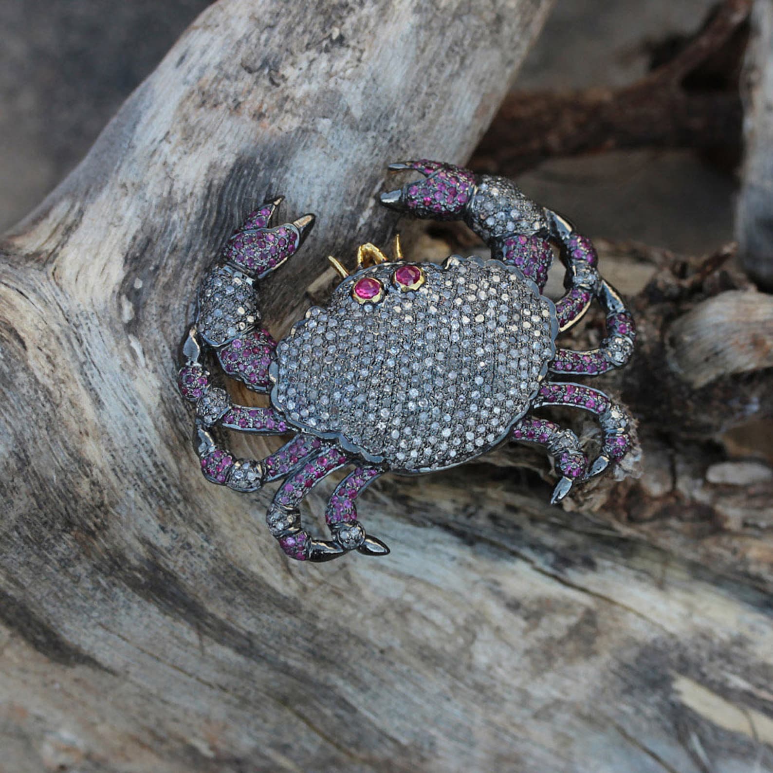 Sweet Ruby and Diamond CRAB BROOCH PENDANT Crab Brooch Crab Etsy