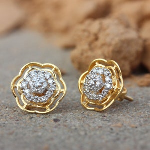 Glimmering 14k Yellow Gold Wedding Exclusive Earrings, Natural Diamond Stunning Bridal Stud Earrings, Gift For Love