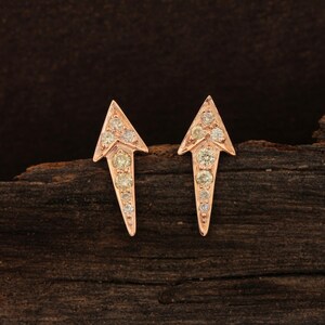 Genuine Certified Diamond Pave Designer Arrow Stud Earrings Solid 18k Yellow Gold Handmade Fine Jewelry Wedding, Birthday Gift For Her image 5