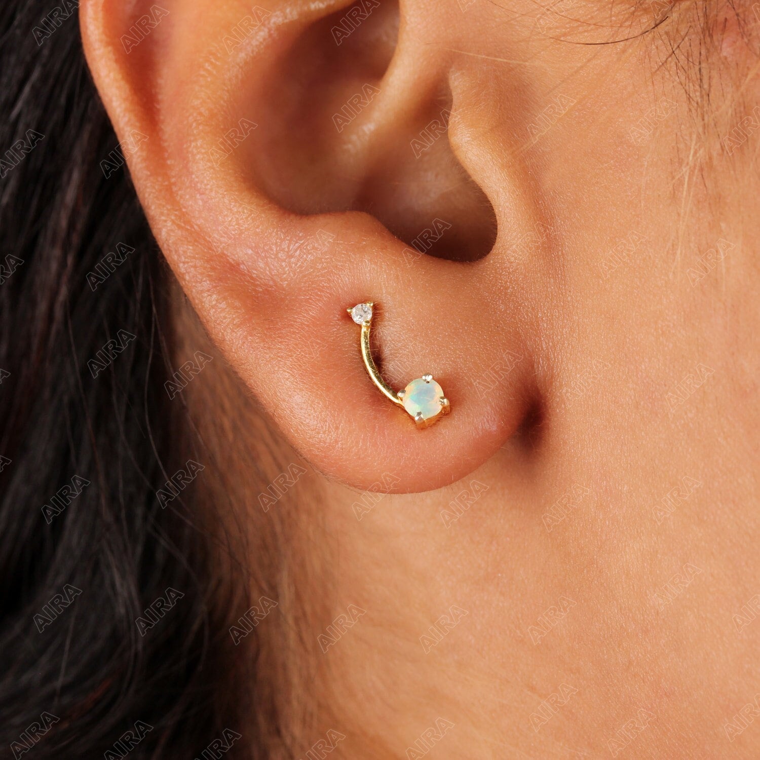 Solid 14k/18k Gold Genuine Ethiopian Opal Diamond Dainty Stud Earrings 925 Sterling Silver Handmade Minimalist Fine Jewelry