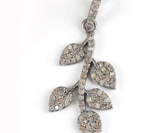 Sterling Silver Diamond Leaf Pendant: Handmade Vintage Jewelry