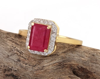 Handmade 14K Yellow Gold Ruby Diamond Statement Ring
