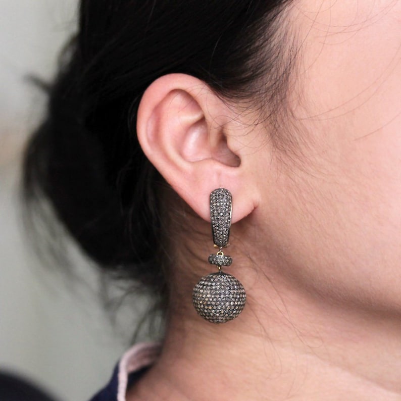 Natural 6.58 Ct Diamond Pave Ball Earrings 925 Sterling Silver Etsy