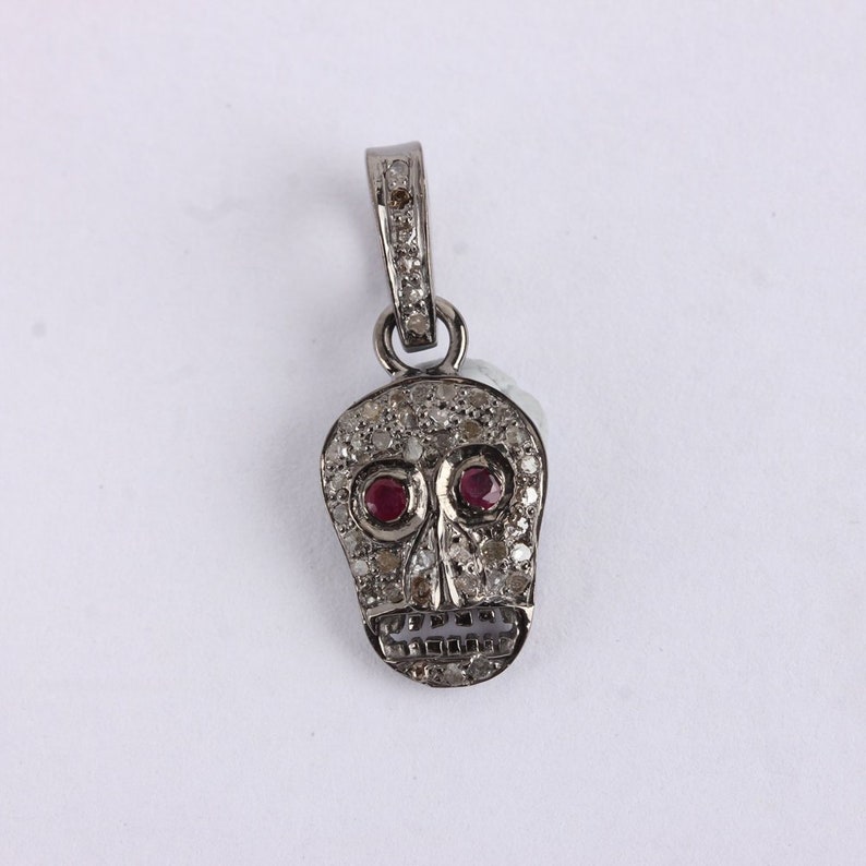 Diamond Pendant Christmas Gifts GIFTS Natural Diamond Pave Halloween Skull Pendant Solid 925 Sterling Silver Ruby Gemstone Jewelry