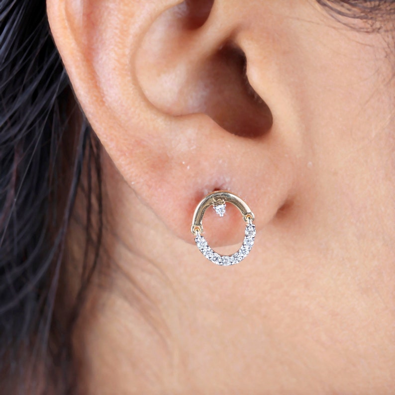 Women/'s Day Special Gift Solid 14k Yellow Gold Dangle Stud Earrings Natural 0.23 Ct Diamond Pave Fine Jewelry