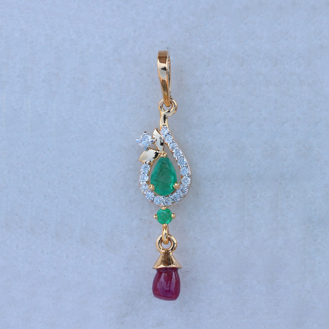 Natural Emerald and Ruby PENDANT/ Solid 18k Yellow Gold Etsy