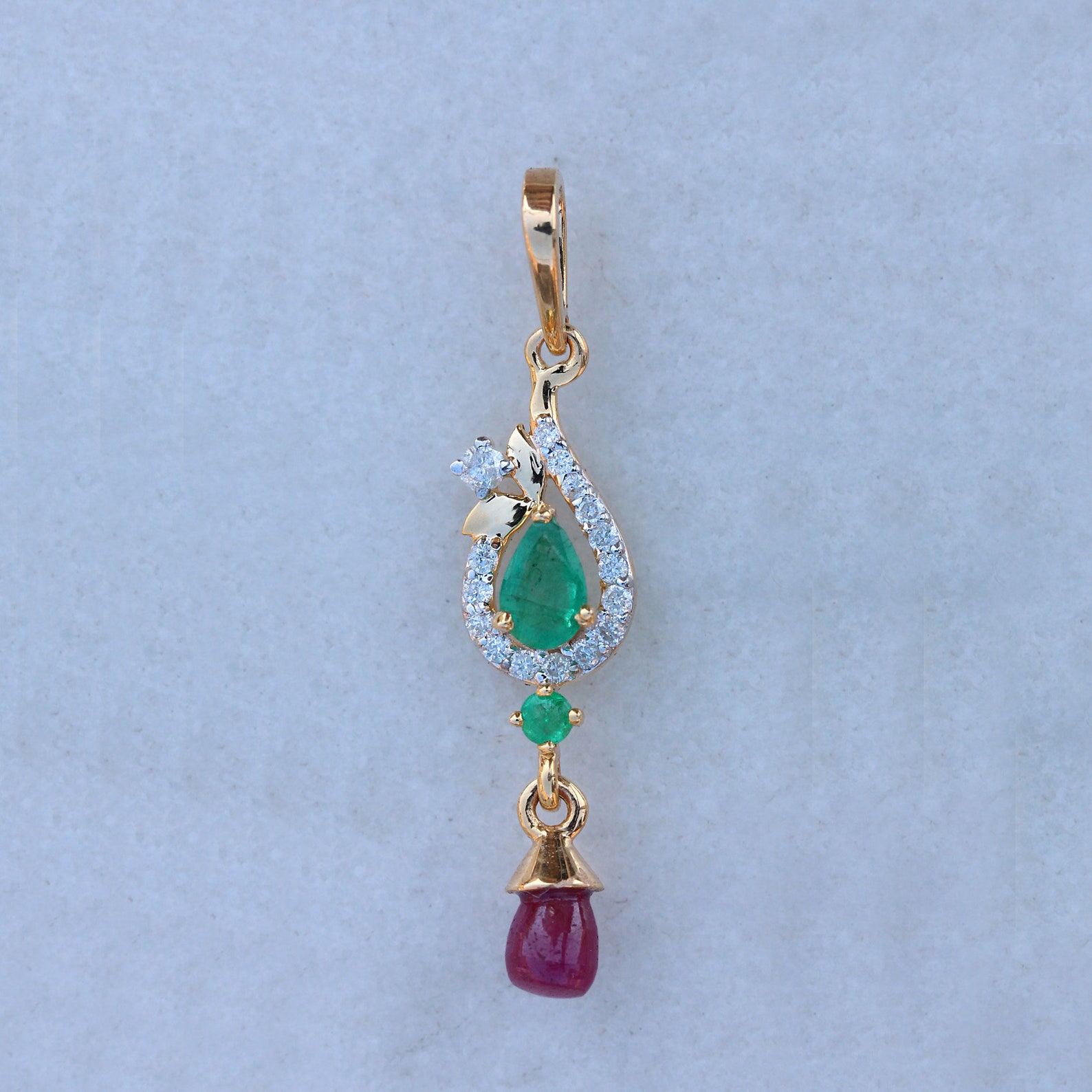 Natural Emerald and Ruby PENDANT/ Solid 18k Yellow Gold Etsy