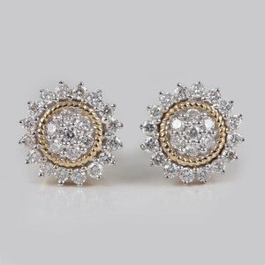 Elegant 14k Yellow Gold Wedding Natural Diamond Vintage Dainty Stud Earrings For Anniversary Gift, Diamond Jewelry For Her