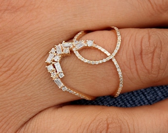 New Arrival Christmas Gift Natural Baguette Pave Diamond 14K Yellow Gold Ring Fine Jewelry Birthday, Christmas Gift For Her