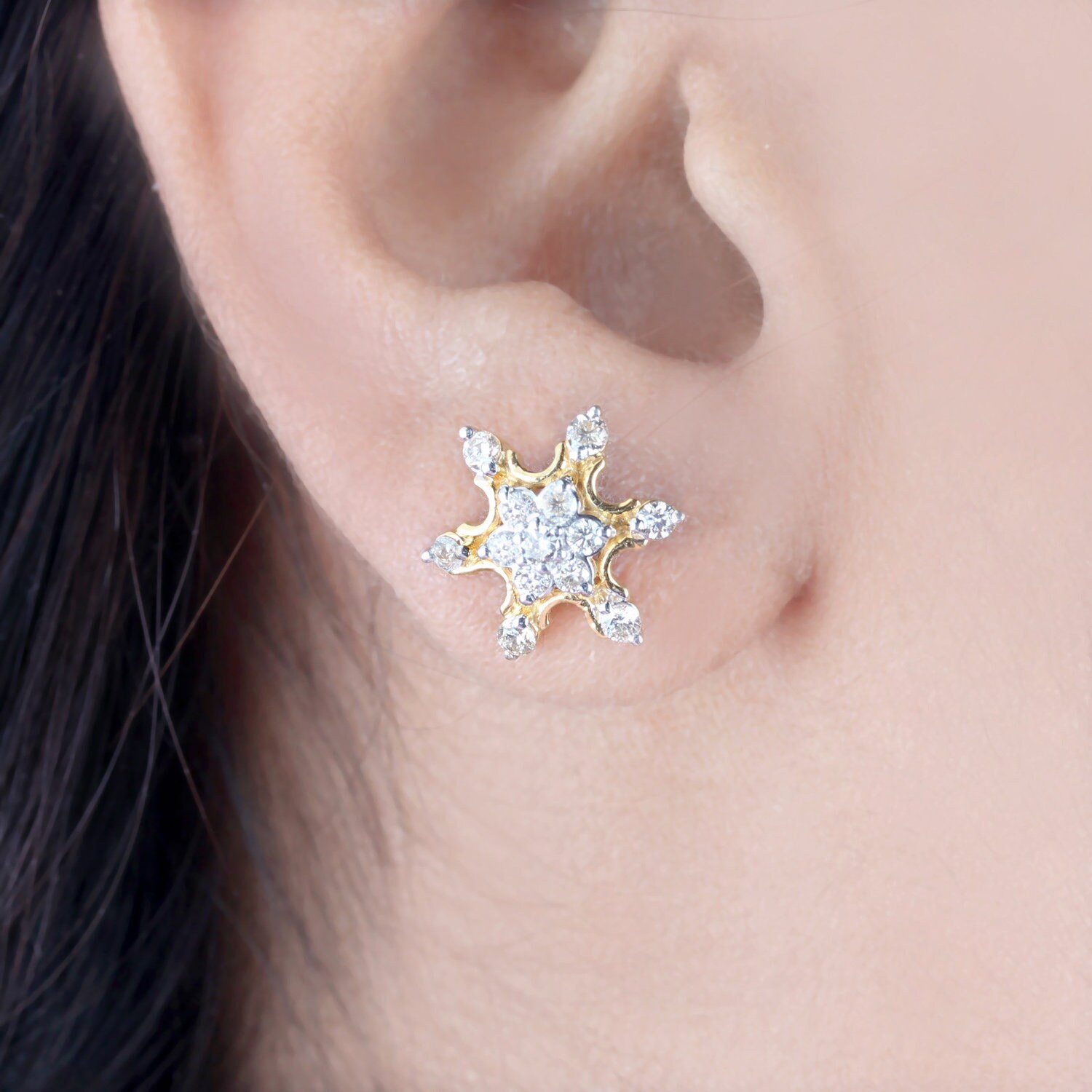 0.75Ct Diamond Stud Earrings Floral Designer Solid Pave 14K Etsy
