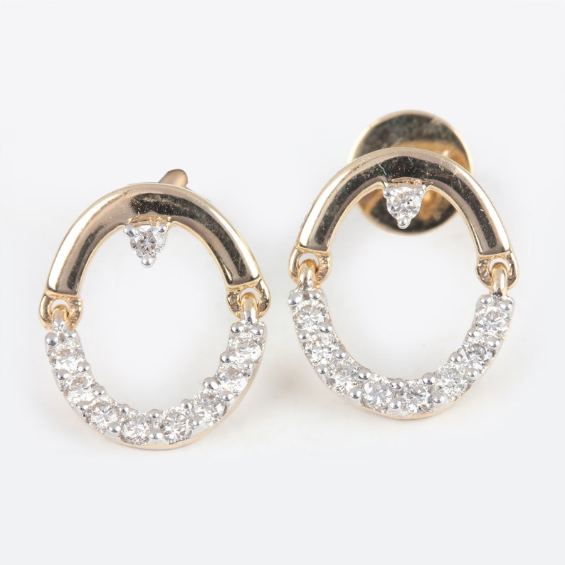 Women/'s Day Special Gift Solid 14k Yellow Gold Dangle Stud Earrings Natural 0.23 Ct Diamond Pave Fine Jewelry
