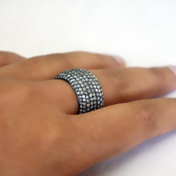Natural Pave Diamond Engagement Band Ring Solid 925 Sterling