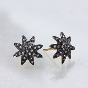 Exquisite Diamond 14k Yellow Gold Stud Earrings For Her, Natural Diamond Unique Dainty Earrings For Wedding Gift