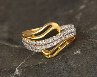 Illuminating Diamond 14k Yellow Gold Statement Ring For Anniversary, Diamond Unique Dainty Valentine Ring For Wife