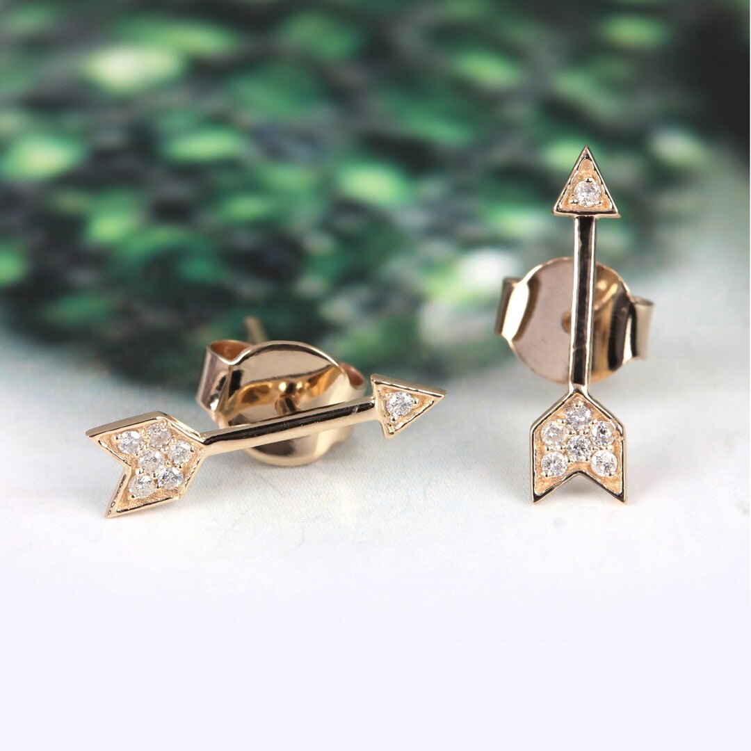 0.07 Ct Genuine Pave Diamond Arrow Stud Earrings Solid 18k - Etsy