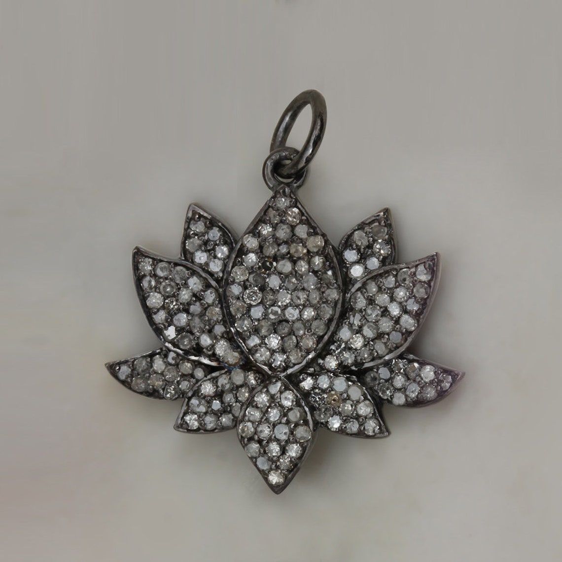Pave Diamond Lotus Flower Charm Pendant 925 Sterling Silver Etsy
