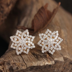 Expensive 14k Yellow Gold Wedding Handmade Diamond Natural Dainty Stud Earrings For Anniversary Gift, Valentine Gift For Wife