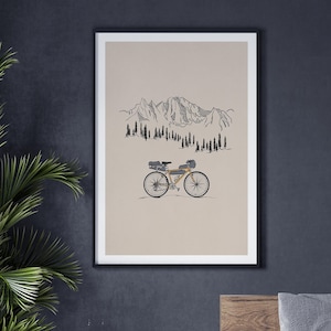 Bikepacking Giclee Art Print, Cycling Travel Illustration Poster, Adventure, Bike Cycle Minimalist Colourful Design Wall Print image 1