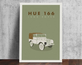 Hue 166 Series Landrover Poster, Contemporary Digital Illustration of 4x4 Truck, Defender Art Minimalist Design, Wall Art Print Boys Dads